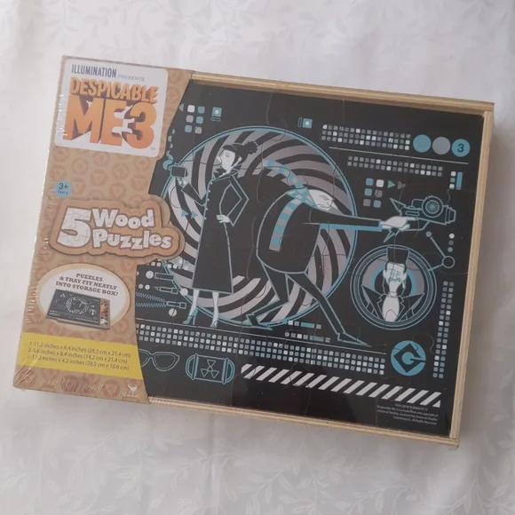 Despicable Me 3, 5 Wood Puzzles With Storage Box