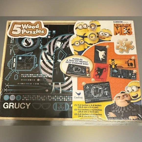 Despicable Me 3, 5 Pack of Wood Puzzles With Storage Box