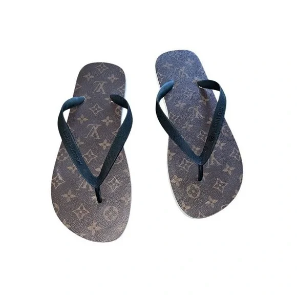 Louis Vuitton Monogram Molitor Thong Sandals Flip Flops Men's Size 9 Black Brown