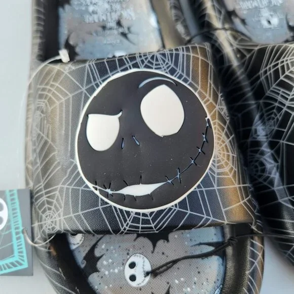 NEW Nightmare Before Christmas Men's Size 12 Sandals Slides Slippers Black White