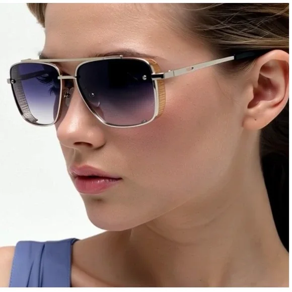Sunglasses Women‎ Silver Gold Rectangular Outfit Driving Sunny Shades Lady Style