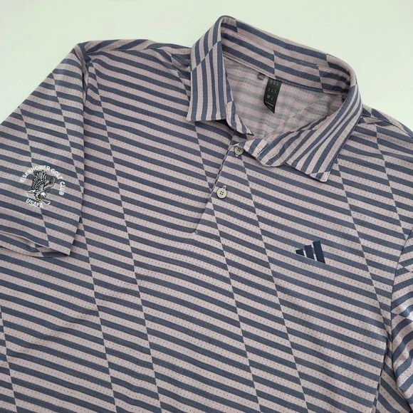 Adidas Golf Polo Purple Gray Striped Eisenhower USAFA Mens Medium