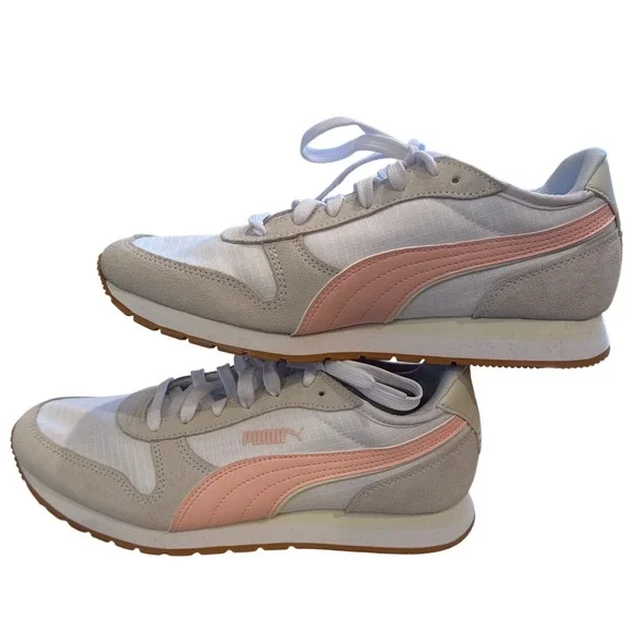 Puma Retro Runner Sneakers White Pink Suede Nylon Women's Size‎ 9