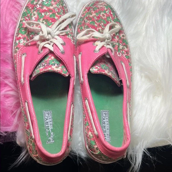 Sperry Women's Pink and Green Floral Sneakers