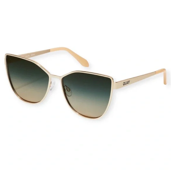 QUAY In Pursuit Sunglasses Gold Frame Palm Green Taupe Lens Oversized CatEye NWT