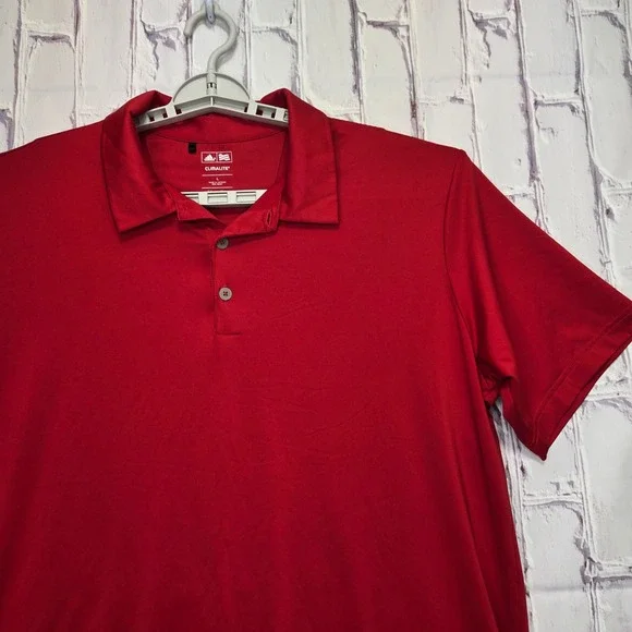 Adidas ClimaLite Mens Red Short Sleeve Golf Polo Shirt‎ Size L Polyester Blend