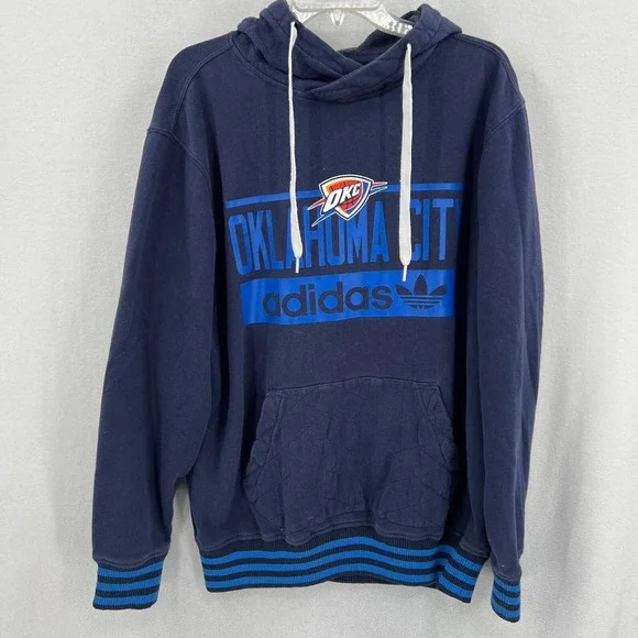 Adidas Oklahoma City Thunder Pullover Hoodie Mens Size Large Blue Quilted Fleece