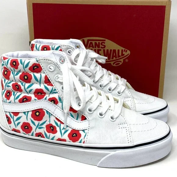 💖MEGA SALE💖VANS Sk8-HI Womens  Flowers White Leather  Cushion  VN0A5HXV891