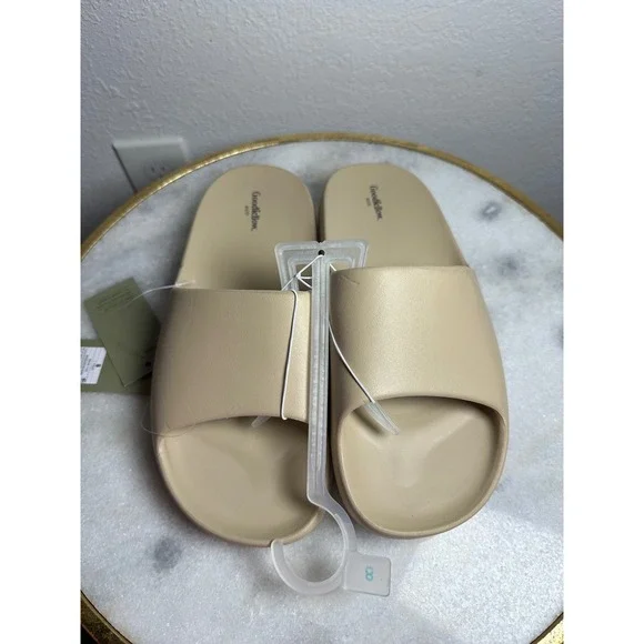 Goodfellow & Co Mens Slide Sandals Beige Tan Slip On Comfort Shoes Size 8 NEW