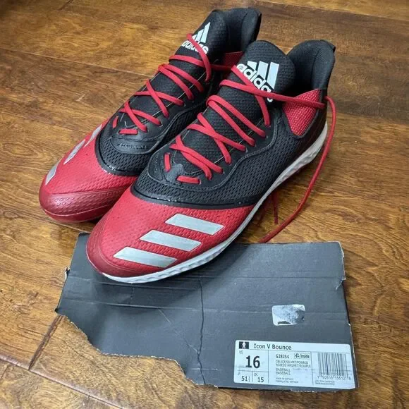adidas‎ Icon V Bounce Baseball Cleats Shoes Mens Size 16 Black Red Metal G28254