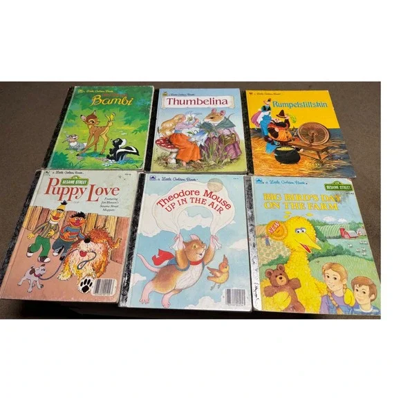 6 VTG Little Golden Bks Sesame Street Bambi Thumblina Puppy Love Theodore Mouse‎