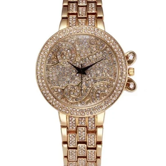 Hip Hop CZ Stone Paved Gold Stainless Steel Sparkling with Rhinestones Unisex