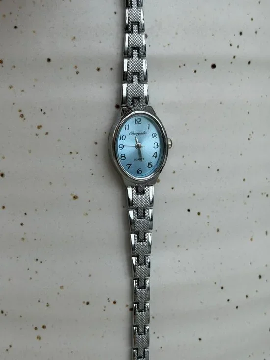 Sku0511 Retro Silver Blue dial Women Casual Oval Watch Bracelet + gift box