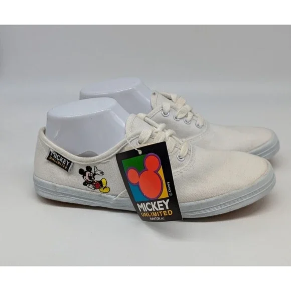 Vtg Mickey Unlimited White Canvas Tennis Shoes Womens Sz 7 Disney Mouse 90s Y2K
