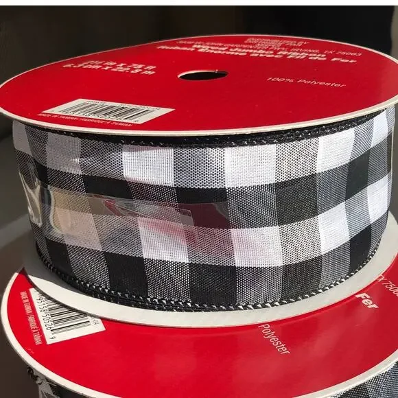 NWT 1 Celebrate It Checkered Wired Jumbo Ribbon Black/White Rolls