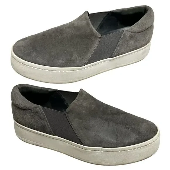 Vince Warren Womens 8 US 38 Gray Suede Platform Slip‎ On Sneakers Shoes Comfort