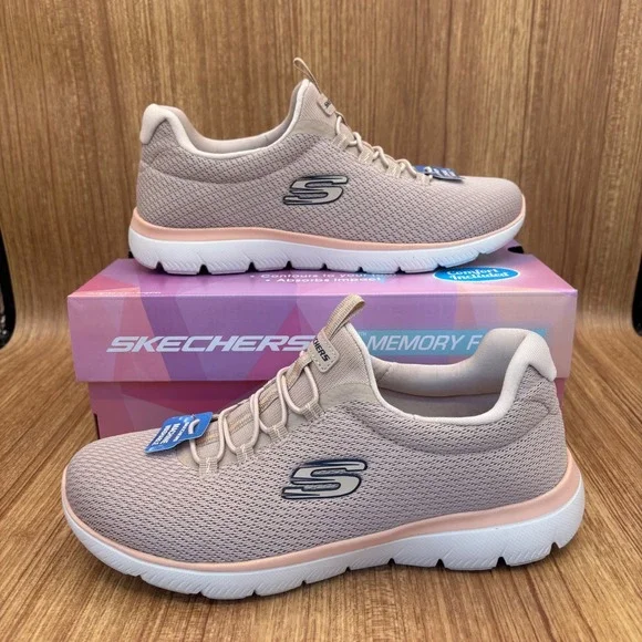 Skechers Summits Summer Blush Sneakers Womens 6 Taupe Peach Memory Foam NEW