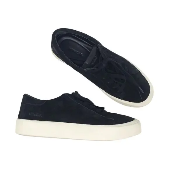 Vince Gabi Lace Up Sneakers Fashion Shoes Black Suede Leather Casual Size US 6.5