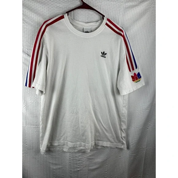 Adidas Originals Trefoil T-Shirt White Red Blue‎ Stripes Size medium