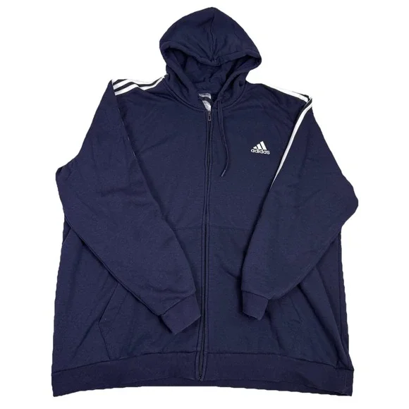 Adidas‎ Men's Essentials 3-Stripe Full Zip Hoodie Navy Blue 4XL Big & Tall