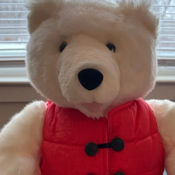 Abraham and Strauss Plush Polar Bear Toy with Red Vest and Mouse