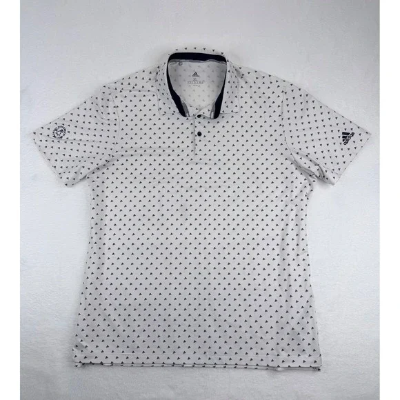Adidas Mens XL Golf Polo White Navy Diamond Logo All Over‎ Shirt