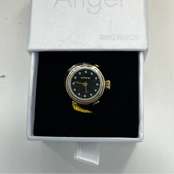 INVICTA Mini Angel‎ Quartz Crystal Black Dial Ladies Men’s Gold Ring Watch NWB