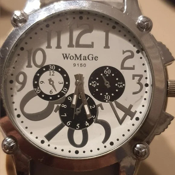 🦋10/$20🦋 Womage 9150 Silver/White Leather Wideband Women's Watch