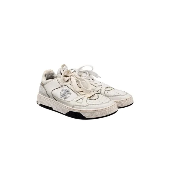 Roberto Cavalli Women's Size 37.5 EU 7.5 US RC Logo White Leather Sneakers READ
