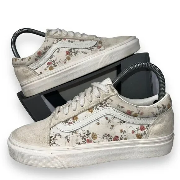 Vans Old Skool Vintage Floral Skate Shoes‎ Cream / Multicolor Women's 6