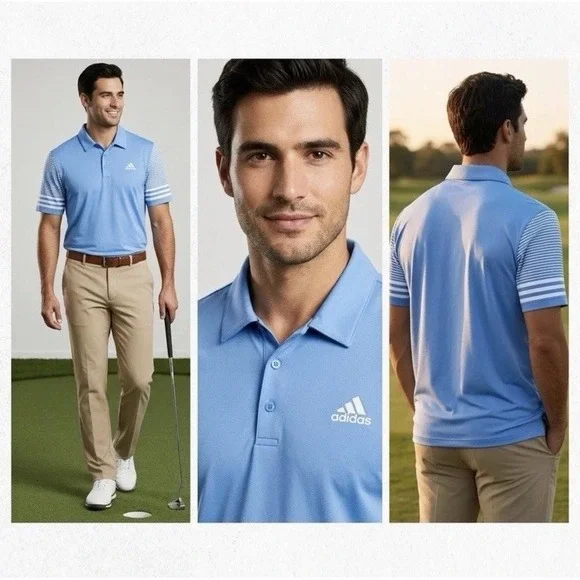 Adidas Golf Polo Shirt Mens XL Blue White Striped Sleeve FW19‎ Ultimate Tech