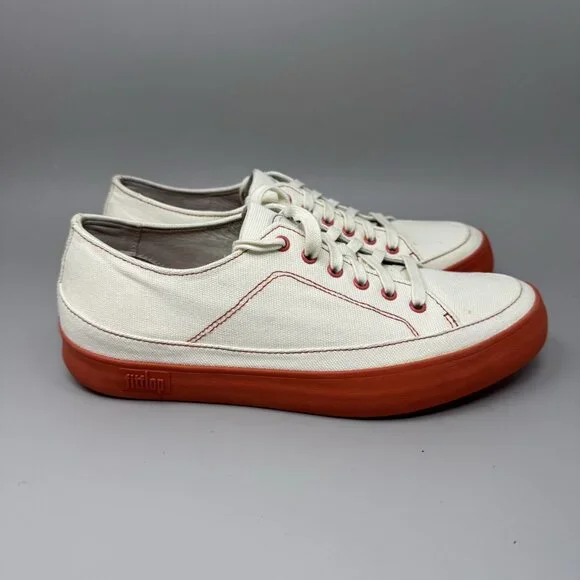 FitFlop Women’s Shoes Super T White Orange Canvas Casual Trainers  Size 10