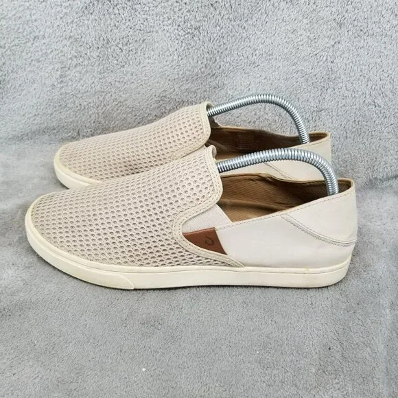OluKai Shoes Womens 10 Tan Mesh Pehuea Slip On Sneakers *Read*