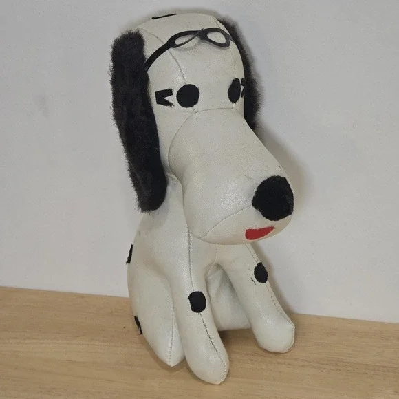 Snoopy‎ Vintage Vinyl Leather Bean Stuffed Toy Dog Plush Animal Baron Japan 10