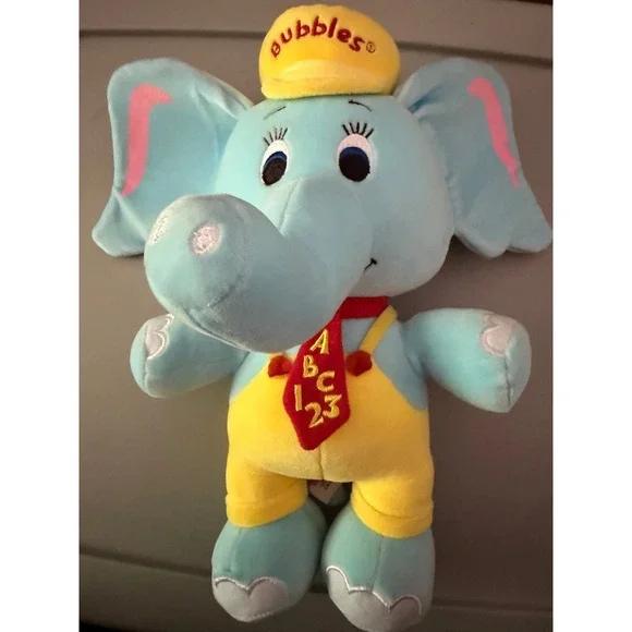 Fiesta Bubbles Standing Elephant Plush Blue Yellow ABC 123‎ Tie Hat 11.5