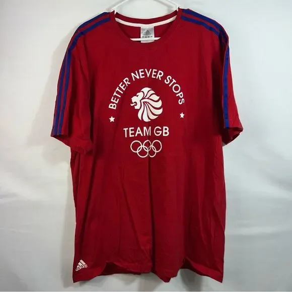 Adidas Three Blue Stripe Great Britain Red Short Sleeve Tee 0626