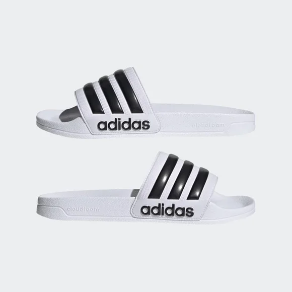 NWT‎ adidas Unisex Adult Adilette White/Core Black/White Shower Slides