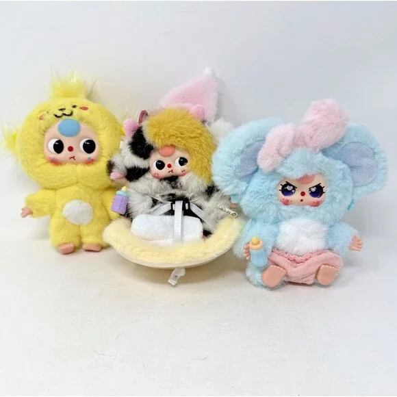 3 Baby Three Plush Dolls Vehicle Mounted Dashing Cow Elephant Cats & Dogs Cheezu