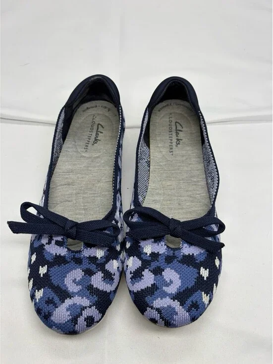Clarks Cloud Steppers Cushion Womens 6 Soft Slip-on Ballet Flats Blue Camo