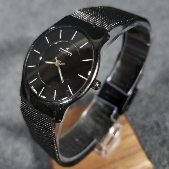 Skagen Ladies Watch‎ Titanium Black Dial Mesh Stainless Steel Band  233STMB