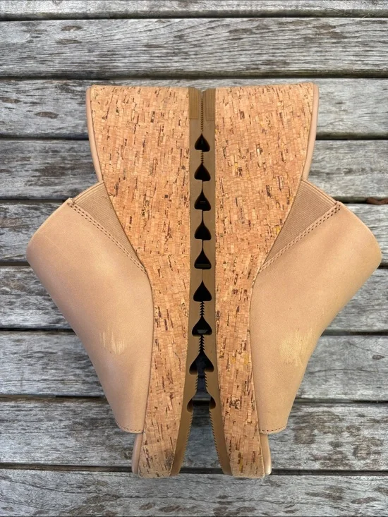 Sorel Leather Cork Platform Wedge Slide Sandals | Tan | Size 12