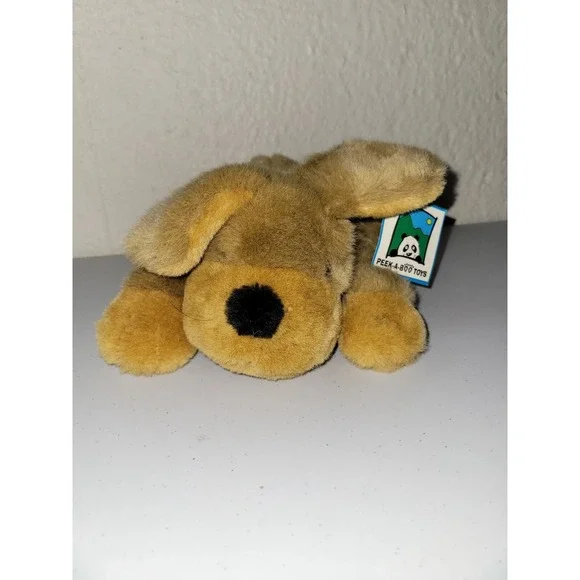 Vintage Peek A Boo Toys Brown Dog Puppy Laying Down Stuffed‎ Animal