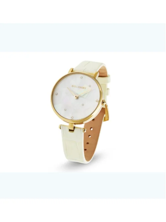 Bolvaint Gold White Mother of Pearl Leather Watch Women