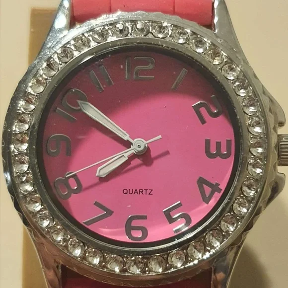 🦋10/$20🦋 Accutime Silver/Pink Rhinestone Silicone Women's Watch