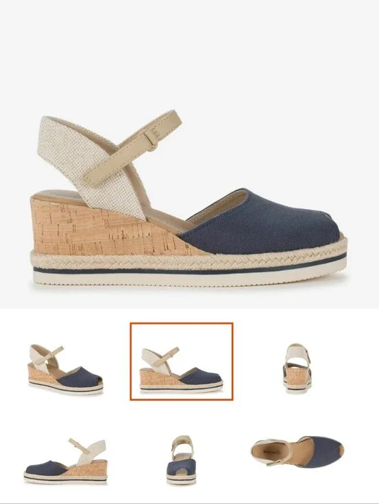 BARETRAPS-NEW IN BOX- Navy Canvas and Beige Cork Wedge Sandals