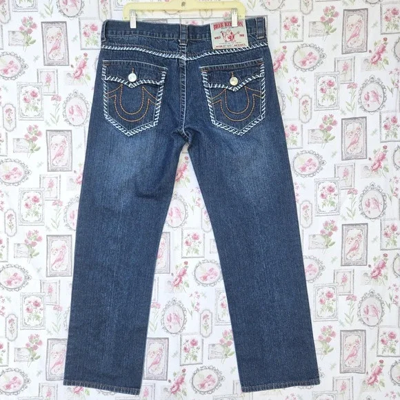 True Religion Joey Super T World Tour Jeans Men's 38x34 Denim Blue Straight‎ Leg