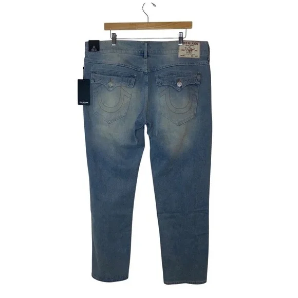 True Religion Geno Relaxed Slim Jeans Light Brisk 36x32 Horseshoe Flap Pocket