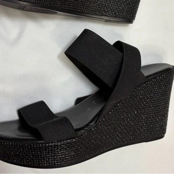 Italian Shoemakers Black Elastic Strap Wedge Sandals