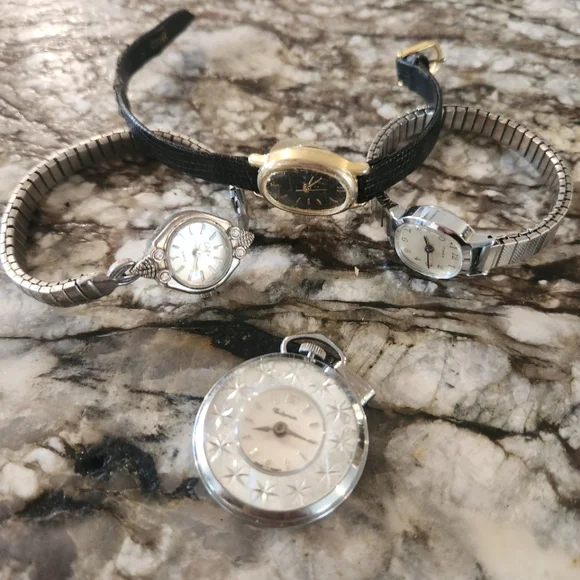 4 Vintage Elegant Silver and Gold Watches Bundle