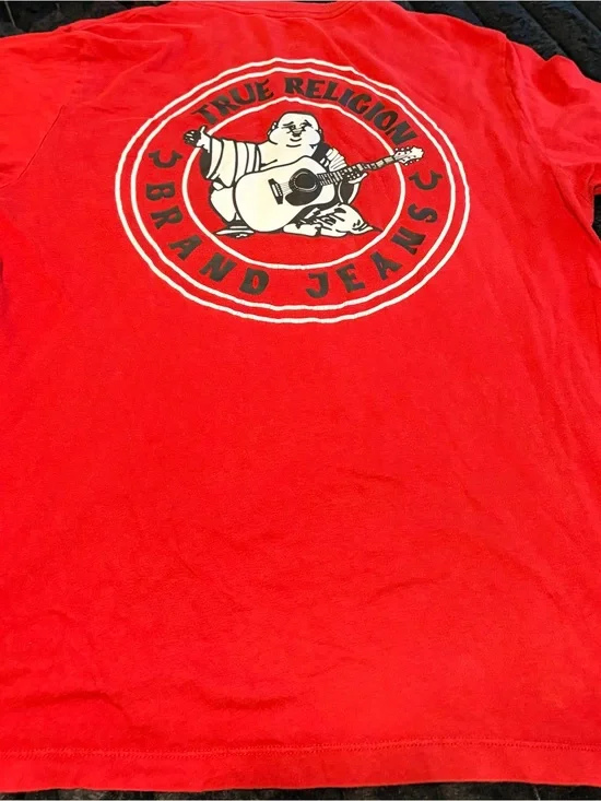 True Religion Red Graphic Buddha Guitar Tee